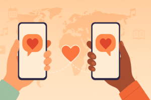 Two mobile phones as a symbol of connecting together