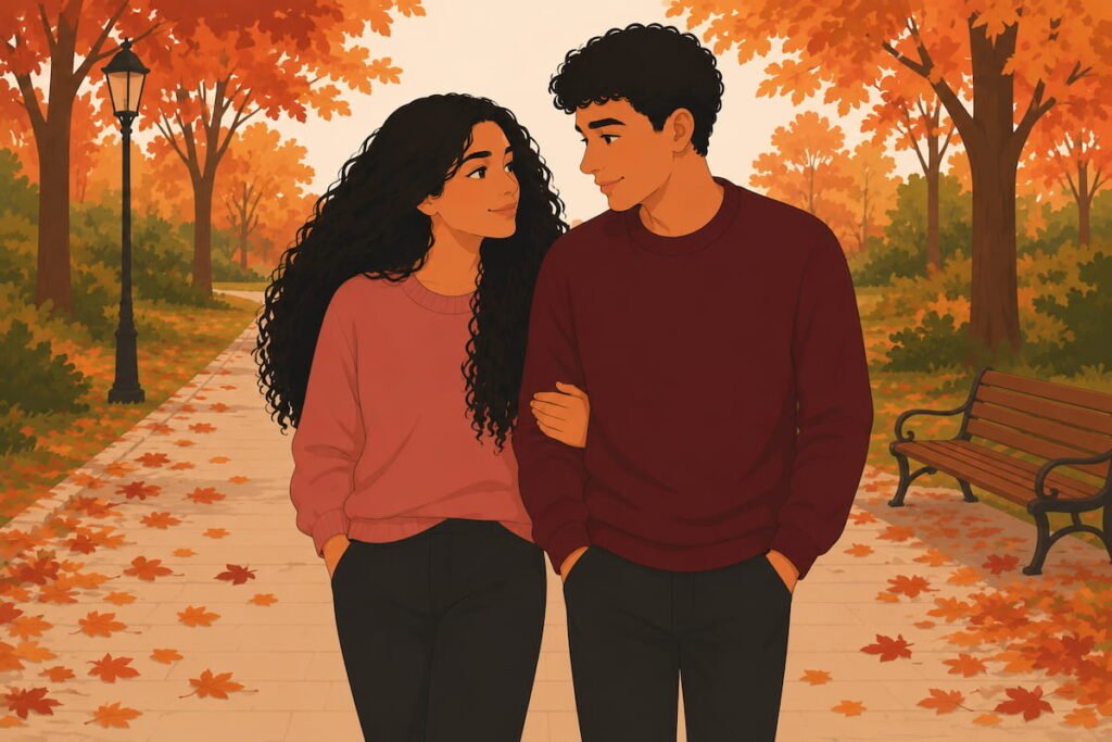 Couple walking together on a park path — illustration for setting boundaries in a relationship