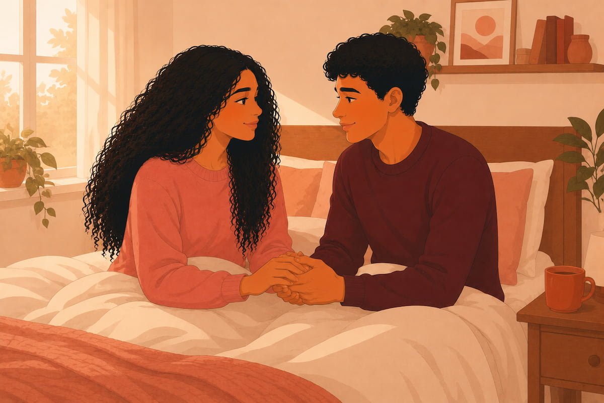 Couple sharing a healthy relationship affirmation together in the morning